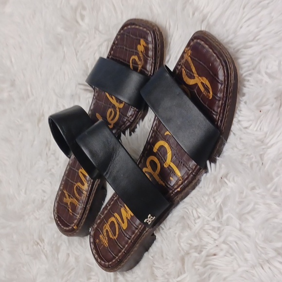 Sam Edeman Haydee Black Leather Double Strap Sandals Size 9.5 - Picture 6 of 12